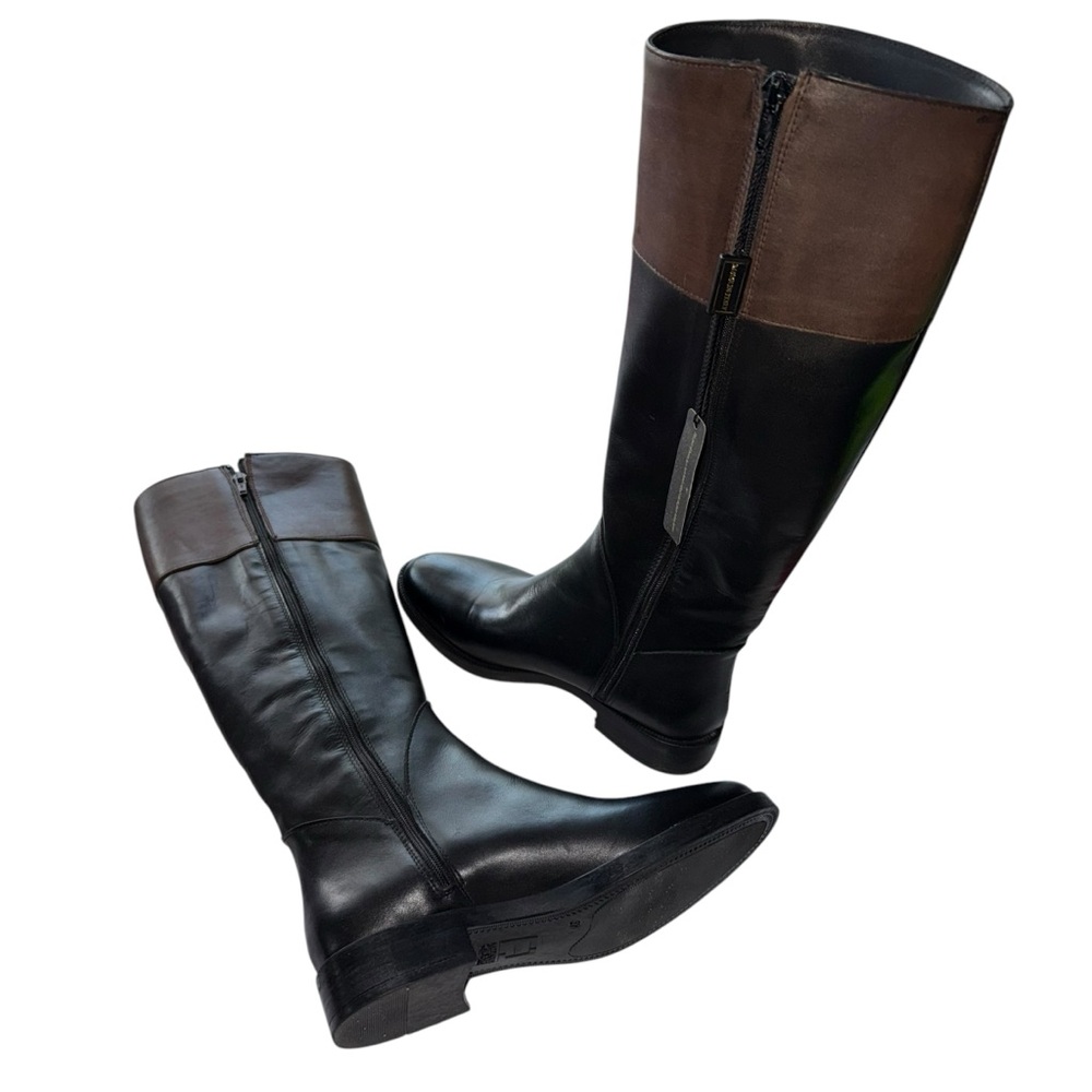 NEW Emanuele Crasto Italian Leather Knee High Boots Black & Brown Size 6.5